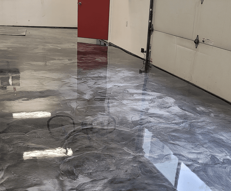 Polished concrete floor in a garage.